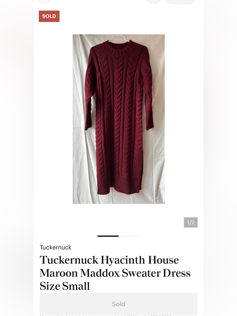 Tuckernuck Hyacinth House Maroon Maddox Sweater Dress Size Small